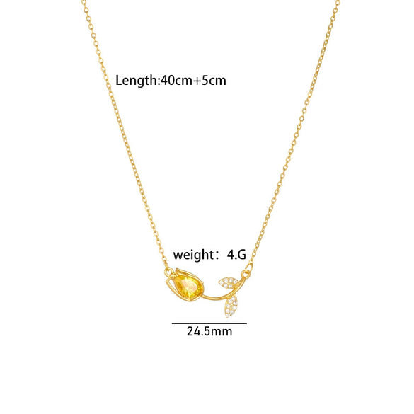 Tulip Flower Necklace Copper Mixed Gemstone Inlay Electroplating O Chain Women's Titanium Steel Accessories