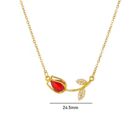 Tulip Flower Necklace Copper Mixed Gemstone Inlay Electroplating O Chain Women's Titanium Steel Accessories