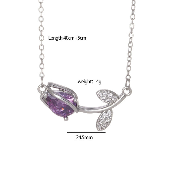 Tulip Flower Necklace Copper Mixed Gemstone Inlay Electroplating O Chain Women's Titanium Steel Accessories