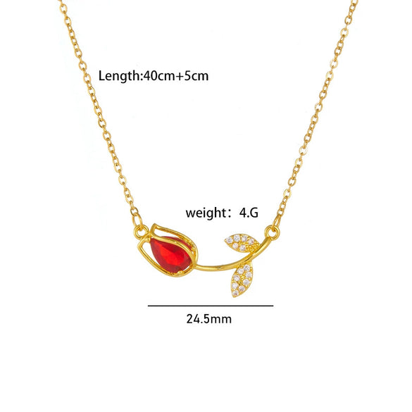 Tulip Flower Necklace Copper Mixed Gemstone Inlay Electroplating O Chain Women's Titanium Steel Accessories
