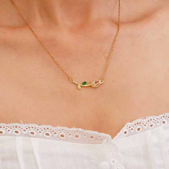 Tulip Flower Necklace Women's Light Luxury Style Copper Electroplating Accessories