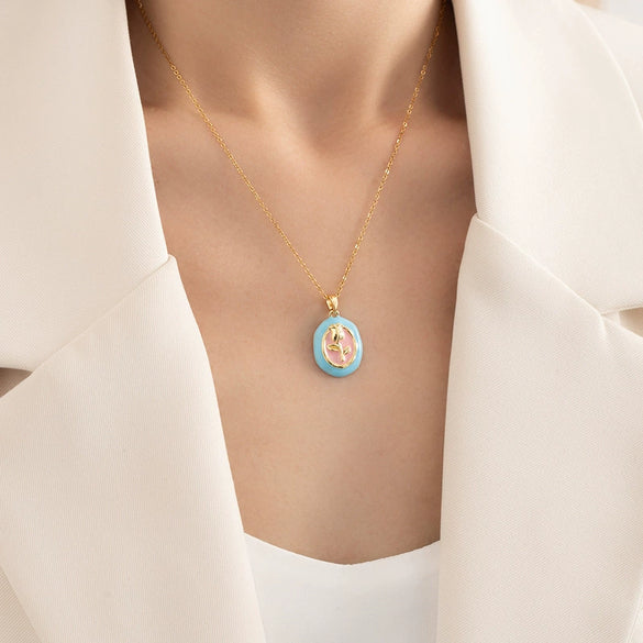 Tulip Flower Titanium Steel And Copper Necklace With Electroplating O Word Chain For Women
