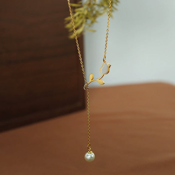 Tulip Flower 316L Stainless Steel Necklace Electroplated Women's Jewelry
