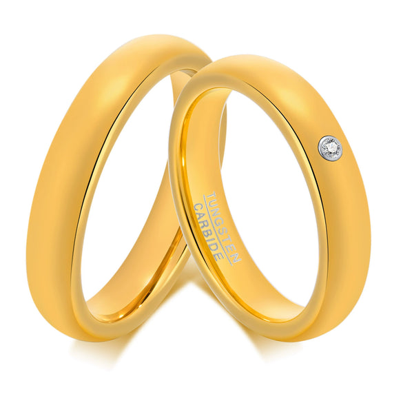 Tungsten Steel Couple Ring Inlaid Zircon Geometric Style Electroplated