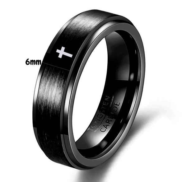 Tungsten Steel Geometric Cross Ring With Laser Engraved Design Electroplated Metal Unisex Jewelry