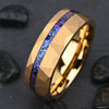 Tungsten Steel Ring With Gold Plated Finish Hammered Geometric Design And Turquoise Inlay Unisex Jewelry