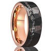 Tungsten Steel Ring With Rose Gold Electroplated Finish Black Hammered Geometric Pattern And Meteorite Inlay Unisex Jewelry