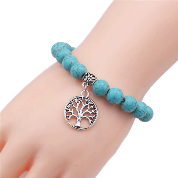 Turquoise Cross Bracelet With Cross Tree Pendant Electroplated Jewelry