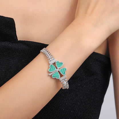 Turquoise Rhinestone Titanium Steel 18K Gold Plated Elegant Retro Classic Style Four Leaf Clover Plating Inlay Turquoise Rhinestones Shell Bracelets Earrings Necklace