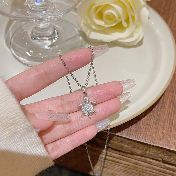 Turtle Necklace For Women Titanium Steel Mixed Gem Inlaid Zircon Animals Zodiac Fashion Jewelry