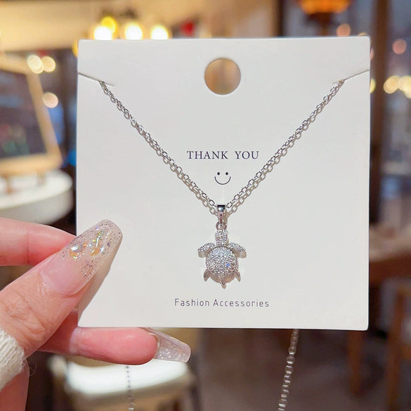 Turtle Necklace For Women Titanium Steel Mixed Gem Inlaid Zircon Animals Zodiac Fashion Jewelry