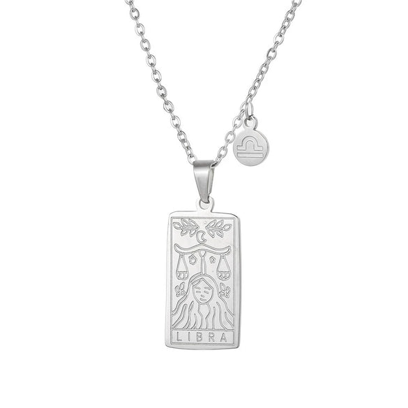 Twelve Constellation Tarot Stainless Steel Titanium Steel Square Gold Inlaid Geometric Necklace