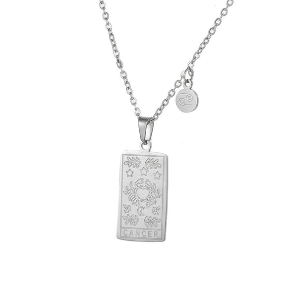 Twelve Constellation Tarot Stainless Steel Titanium Steel Square Gold Inlaid Geometric Necklace