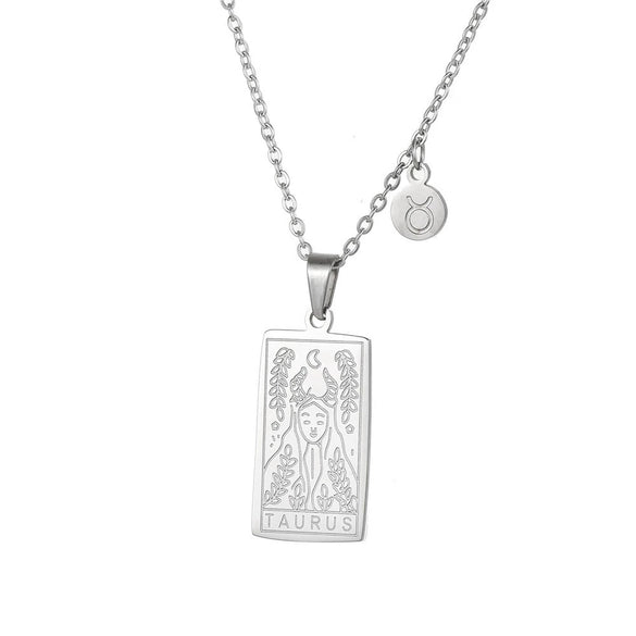 Twelve Constellation Tarot Stainless Steel Titanium Steel Square Gold Inlaid Geometric Necklace