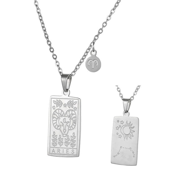 Twelve Constellation Tarot Stainless Steel Titanium Steel Square Gold Inlaid Geometric Necklace