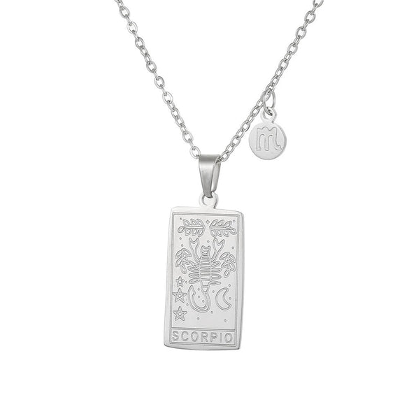 Twelve Constellation Tarot Stainless Steel Titanium Steel Square Gold Inlaid Geometric Necklace