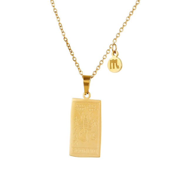 Twelve Constellation Tarot Stainless Steel Titanium Steel Square Gold Inlaid Geometric Necklace