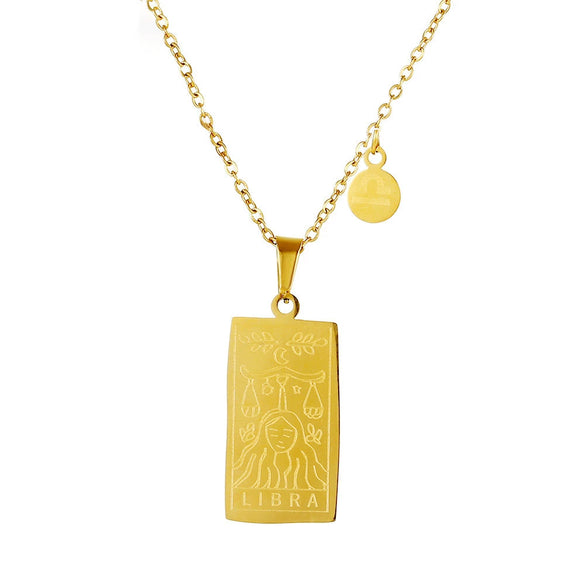Twelve Constellation Tarot Stainless Steel Titanium Steel Square Gold Inlaid Geometric Necklace