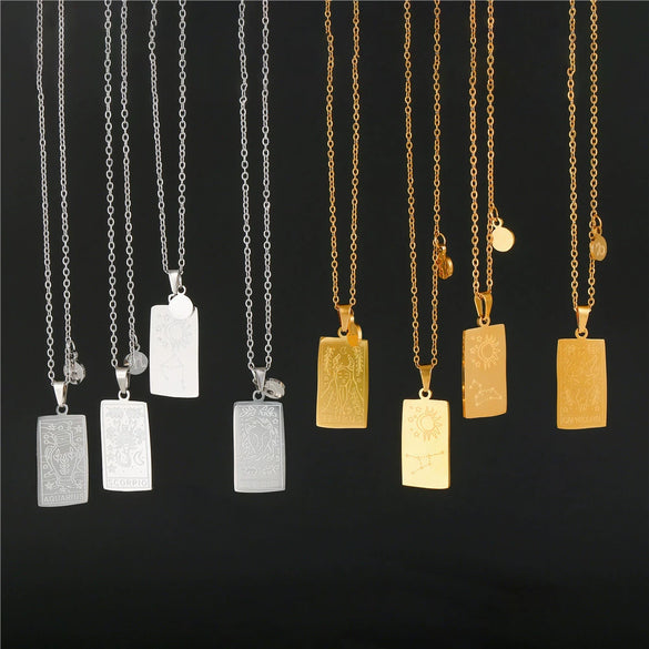 Twelve Constellation Tarot Stainless Steel Titanium Steel Square Gold Inlaid Geometric Necklace