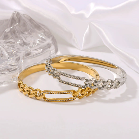 Twist Texture Rectangular Hollow Wide Women's Bracelet In Stainless Steel With 18K Gold Vacuum Plated Geometric Style