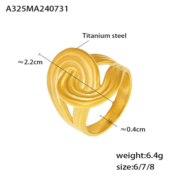 Twisted Stripe Winding Ring Titanium Steel Jewelry 18K Gold Plated Geometric Design For Women