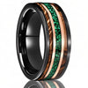 Two Tone Tungsten Steel Ring With Green Opal And Barrel Shaped Wood Inlay Minimalist Geometric Electroplated Unisex Jewelry