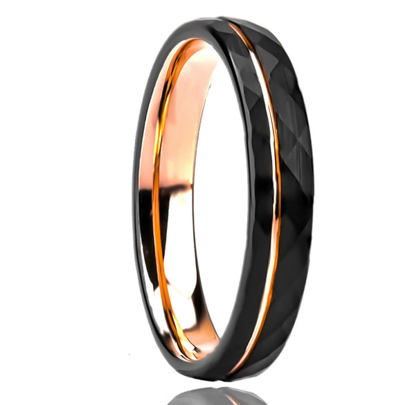 Twotone Tungsten Steel Couple Ring With Rose Gold And Black Diamondshaped Sand Texture Casual Unisex Jewelry