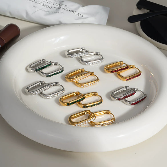 U Shaped Diamond Earrings In Stainless Steel With Pvd Furnace Vacuum Real Gold Plating For Women Fashion Ol Style