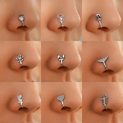 U-shaped Rabbit Spider Butterfly Copper Inlaid Zircon Nose Ring Piercing-free Jewelry