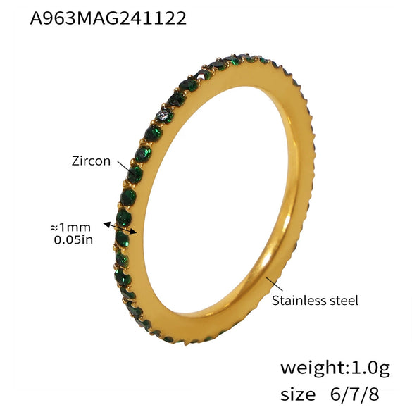 Ultrafine Full Diamond Zircon Ring For Couples Stainless Steel Pvdplated Light Luxury Geometric Style