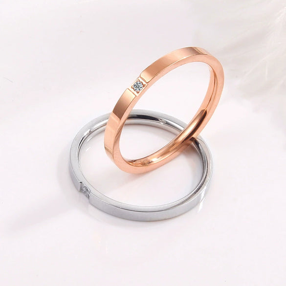 Ultrafine Onepiece Single Diamond Couple Ring In Rose Gold Microset Women's Titanium Steel Ring With Star Pattern And Electroplating