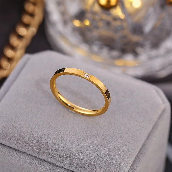 Ultrafine Onepiece Single Diamond Couple Ring In Rose Gold Microset Women's Titanium Steel Ring With Star Pattern And Electroplating