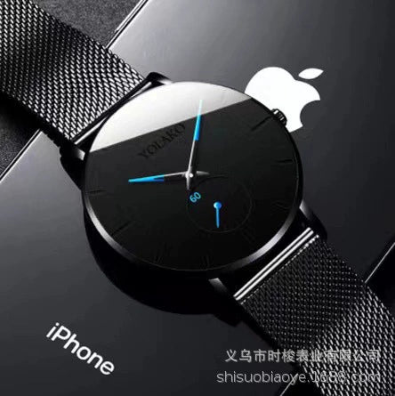 Ultrathin Casual Quartz Watch For Men With Alloy Case Mesh Strap And Round Dial