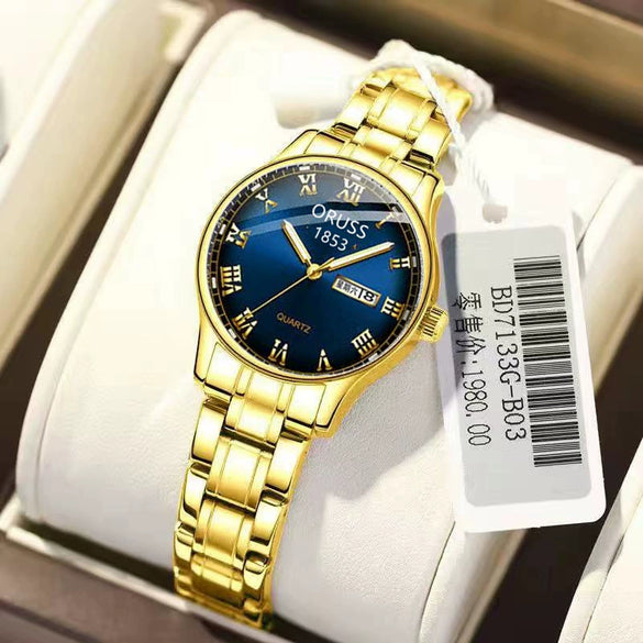 Ultrathin Waterproof Women's Quartz Watch Alloy Tungsten Steel Round Dial