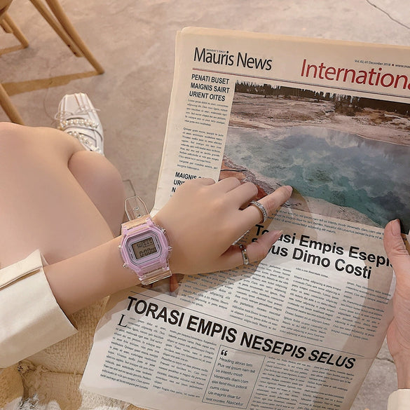 Unicorn Square Digital Electronic Watch For Women Alloy Case Plastic Mirror Silicone Strap Luminous Waterproof Leisure Style