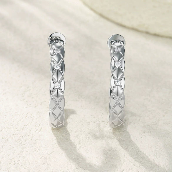 Unique Diamondstudded Cshaped Electroplated Titanium Steel And Stainless Steel Earrings With Geometric Pattern Unisex Ear Studs
