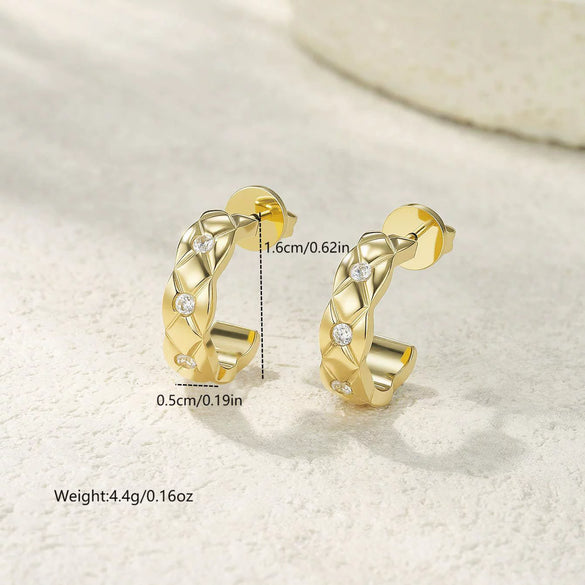 Unique Diamondstudded Cshaped Electroplated Titanium Steel And Stainless Steel Earrings With Geometric Pattern Unisex Ear Studs