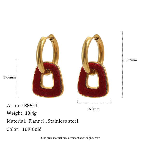 Unique Geometric Square Velvet Style Pvd Gold Plated Stainless Steel Earrings For Women
