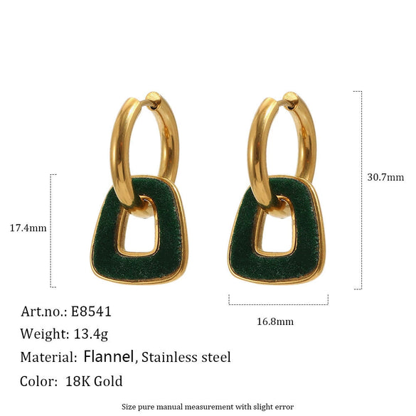Unique Geometric Square Velvet Style Pvd Gold Plated Stainless Steel Earrings For Women