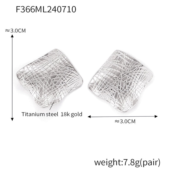Unique Hiphop Style 316L Stainless Steel Square Earrings With Irregular Texture And Geometric Design And Electroplating Treatment