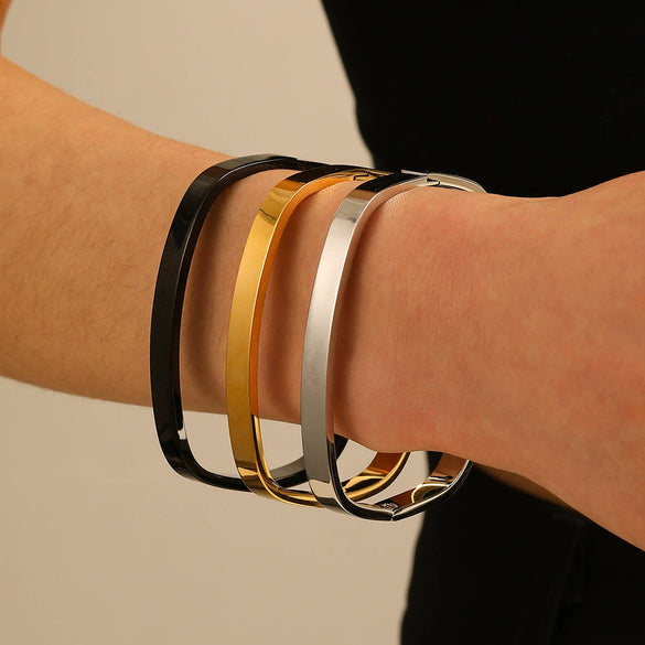 Unique Square Stainless Steel Women's Jewelry Set Bracelet 18K Gold Plated