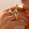 Unique Striped Chic Style Stainless Steel 18K Gold Plated Food Finger Ring With Geometric Design For Women