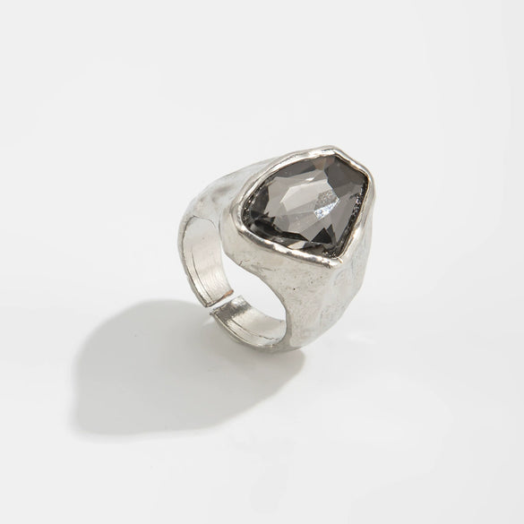 Unisex Acrylic And Metal Geometric Ring Set With Irregular Square Shapes And Polished Electroplated Finish