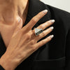 Unisex Acrylic And Metal Geometric Ring Set With Irregular Square Shapes And Polished Electroplated Finish