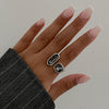 Unisex Acrylic And Metal Geometric Ring Set With Irregular Square Shapes And Polished Electroplated Finish