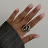 Unisex Acrylic And Metal Geometric Ring Set With Irregular Square Shapes And Polished Electroplated Finish