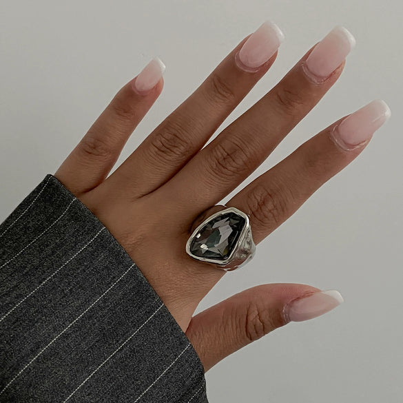 Unisex Acrylic And Metal Geometric Ring Set With Irregular Square Shapes And Polished Electroplated Finish