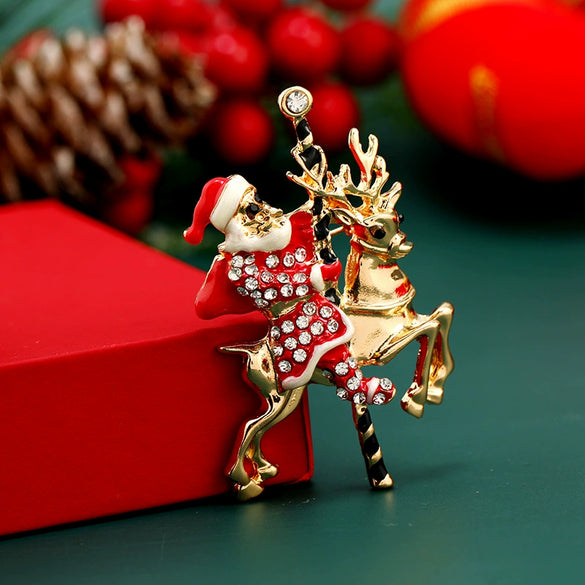 Unisex Alloy Brooch With Cartoon Santa Claus Character And Dripping Oil Design