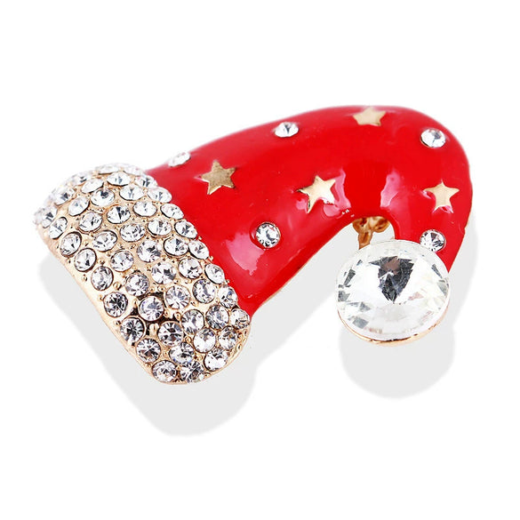 Unisex Alloy Christmas Hat Brooch Pin With Colorful Artificial Gemstone Inlay And Festive Star Design