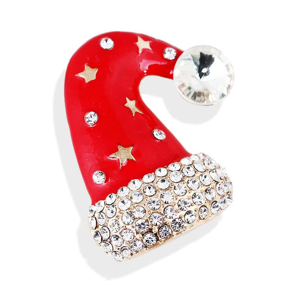 Unisex Alloy Christmas Hat Brooch Pin With Colorful Artificial Gemstone Inlay And Festive Star Design